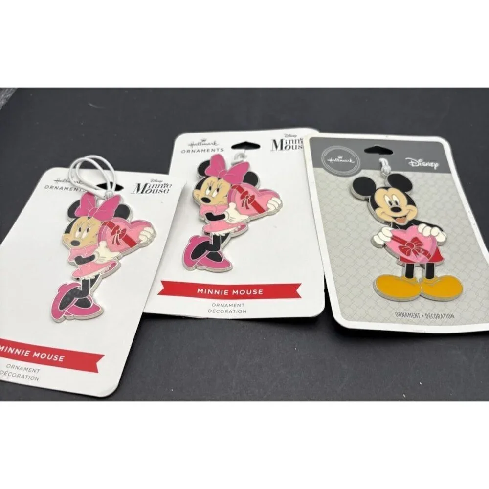 Disney Hallmark Christmas Ornaments Mickey Minney Heart Set Of 3